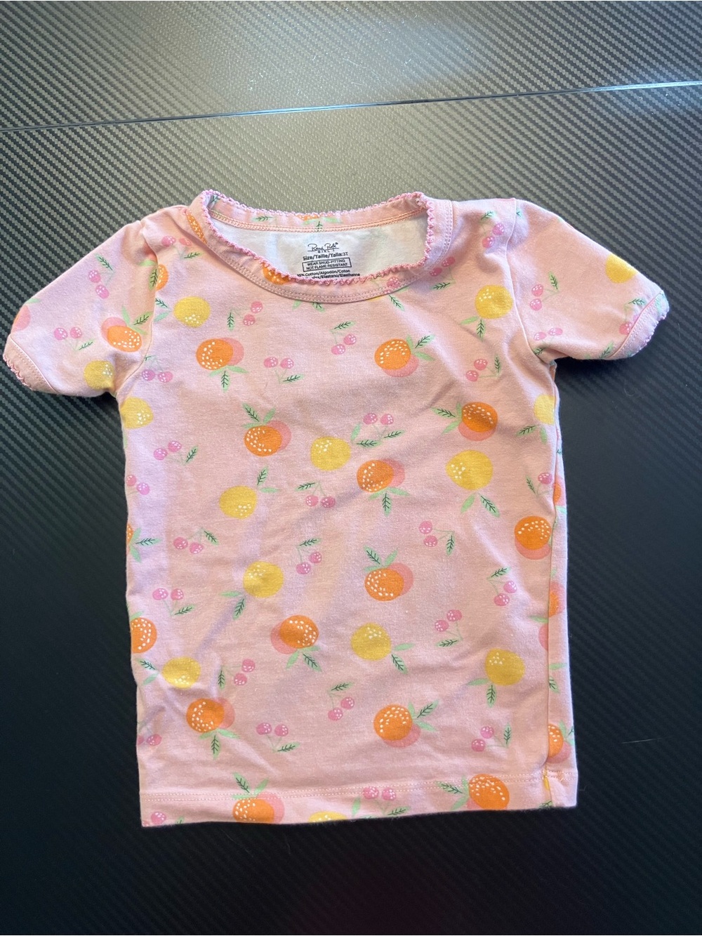 Rene Rofe Pink Short Sleeve Tee with Orange & Yellow Fruit Print